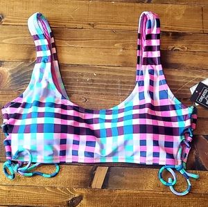 NWT Hula Honey Plaid Bikini Top Sz XL